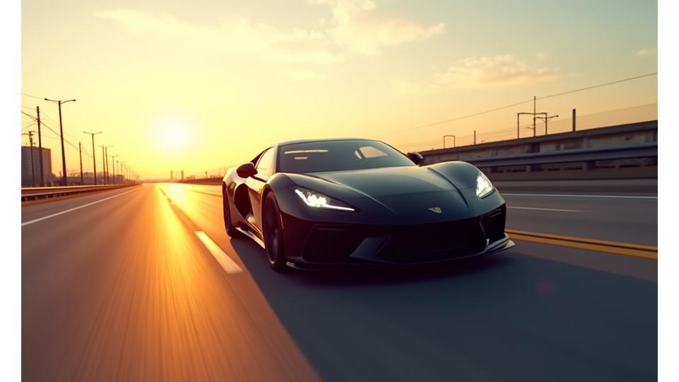 Dynamic sports car on a highway, symbolizing fast and efficient car selling.