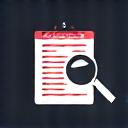 Icon of a magnifying glass over car documents, symbolizing valuation.